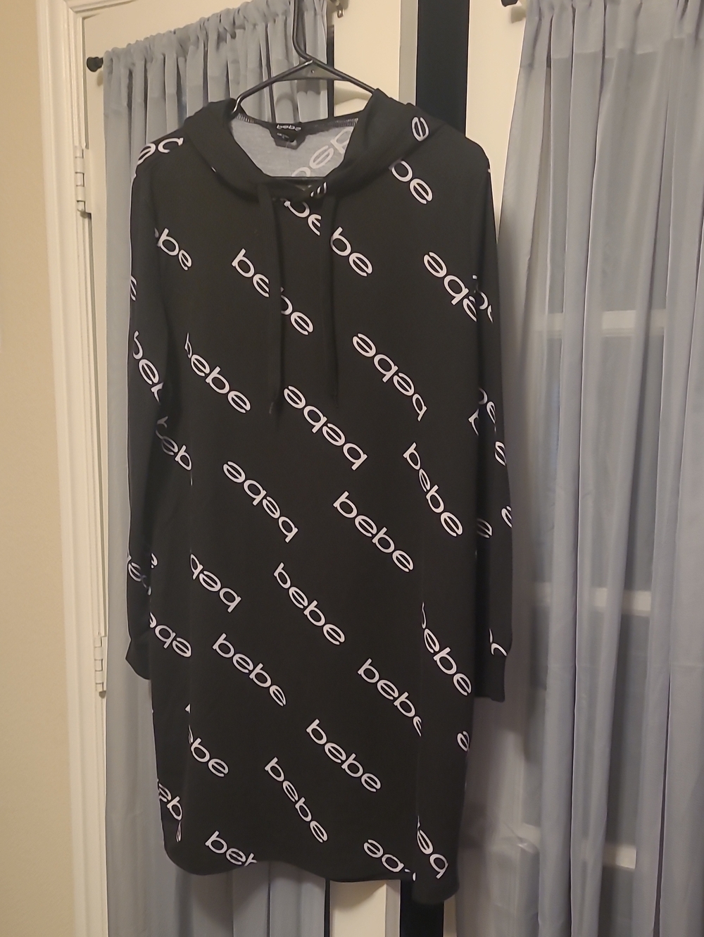 bebe Black All-Over Logo Hoodie Dress - Size XL
